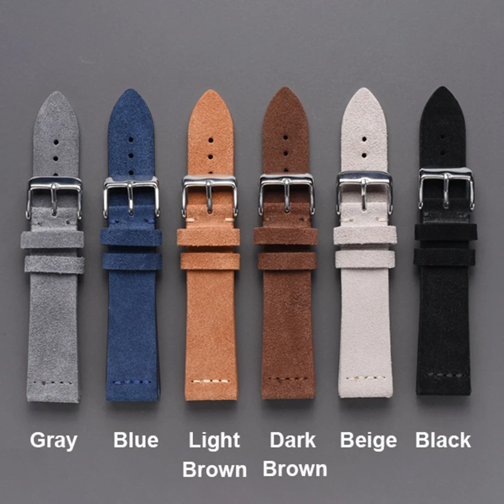 EACHE Suede Genuine Leather Watch Straps 20mm Watchband 18mm Replacement Watch Band Beige Black Grey 22mm