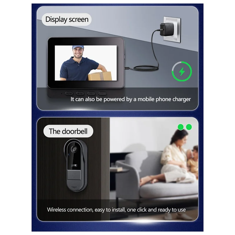 

【Shopper’S Favorite】Wireless Waterproof Visual Doorbell IR Night Vision Door Bell HD 4.3Inch IPS Screen Video Smart Home Door Be