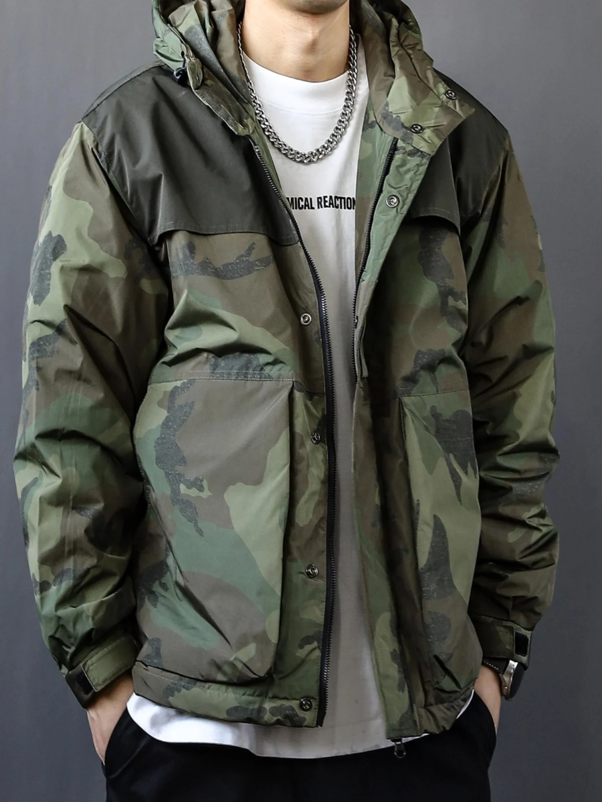 

Men's 90% White Du down Jaet Hooded Outdoor Waterproof 2024 Faion Workwear Coat Camouflage Patterned Versatile Thiened