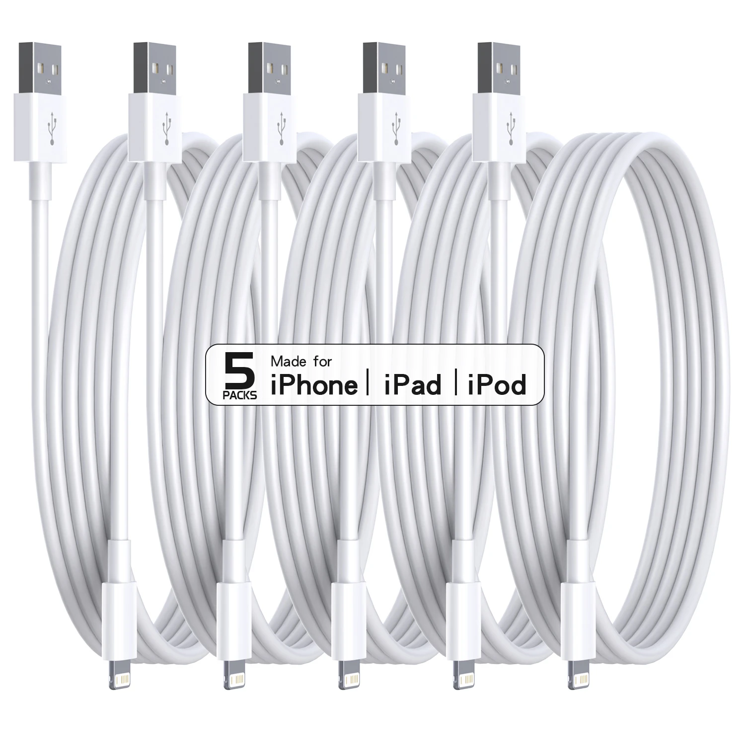 

5PACKS 3.3FT/6.6FT/10FT 12W Lightning Cable For iPhone 14 13 12 11 Pro X XR XS Max Mini 8 7 Plus Data Wire Cord Charger Cable