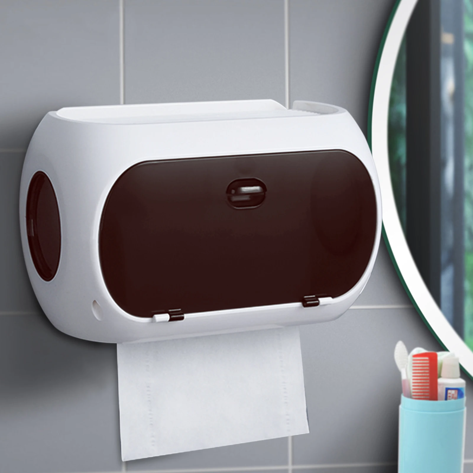 Bathroom Toilet Paper Box Waterproof Wall-Mount Tissue Paper Holder Box ABS Self-adhesive White Tissue Box for Kitchen