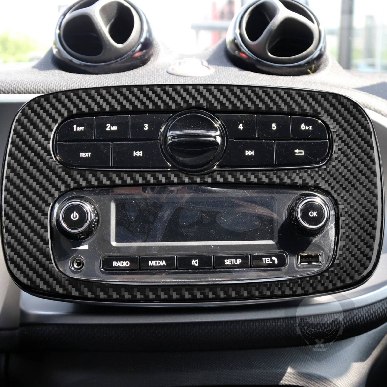 

For Mercedes-Benz Smart 453 2016-2021 Carbon Fiber Central Control Radio CD Panel Surround Cover Trim Car Accessories Sticker