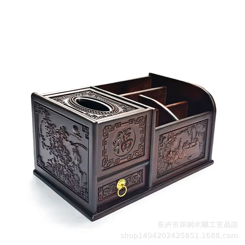 Luxury Ebony Solid Wood Tissue Box Holder For Living Room Desktop Coffee Table Remote Control Storage Organizer Home Decor