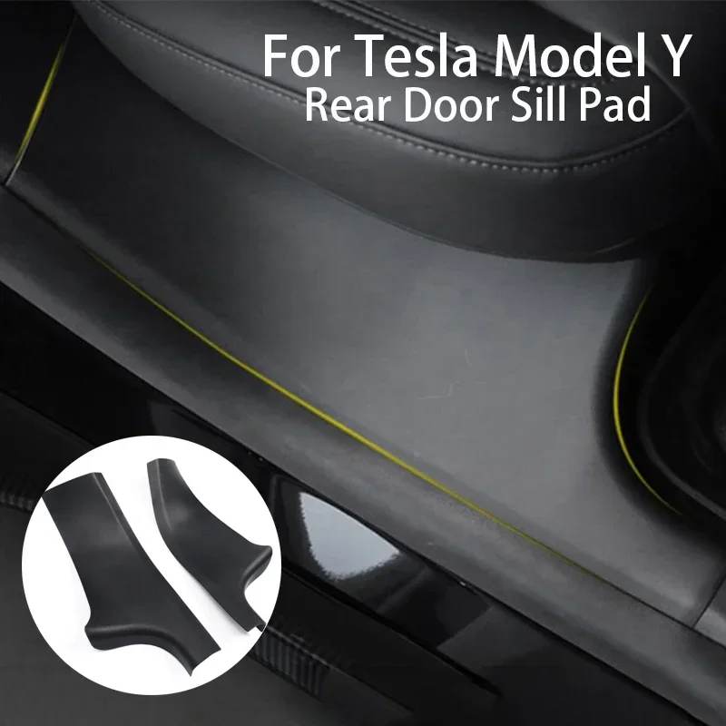 Tesla modeli Y için arka kapı eşik ped koruyucu muhafızları kapak eşik tampon şerit Fit orijinal araba Anti tekme pedleri ABS 2023