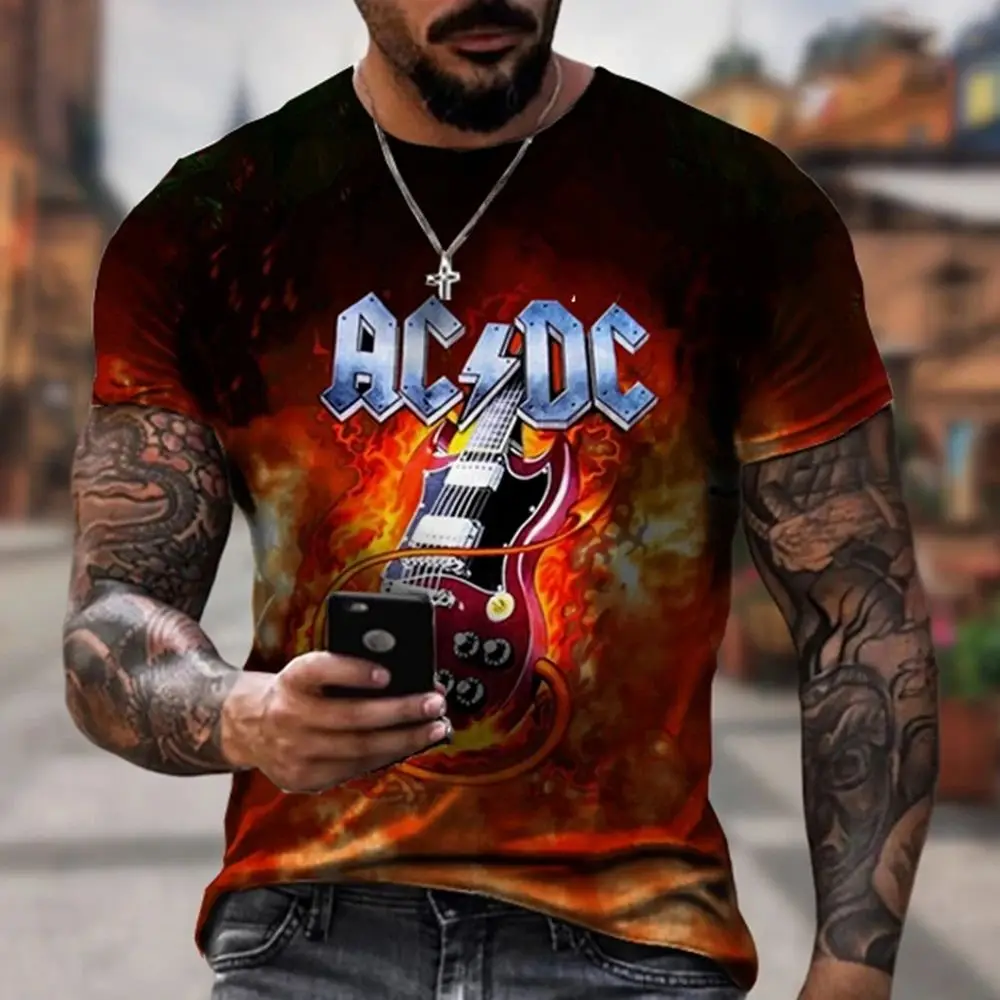 Rock Band T Shirt AC/DC 3D Print Summer Mens Clothing Short Sleeve Tees Hip Hop Fashion Round Neck T-shirt Casual Shirts Tops