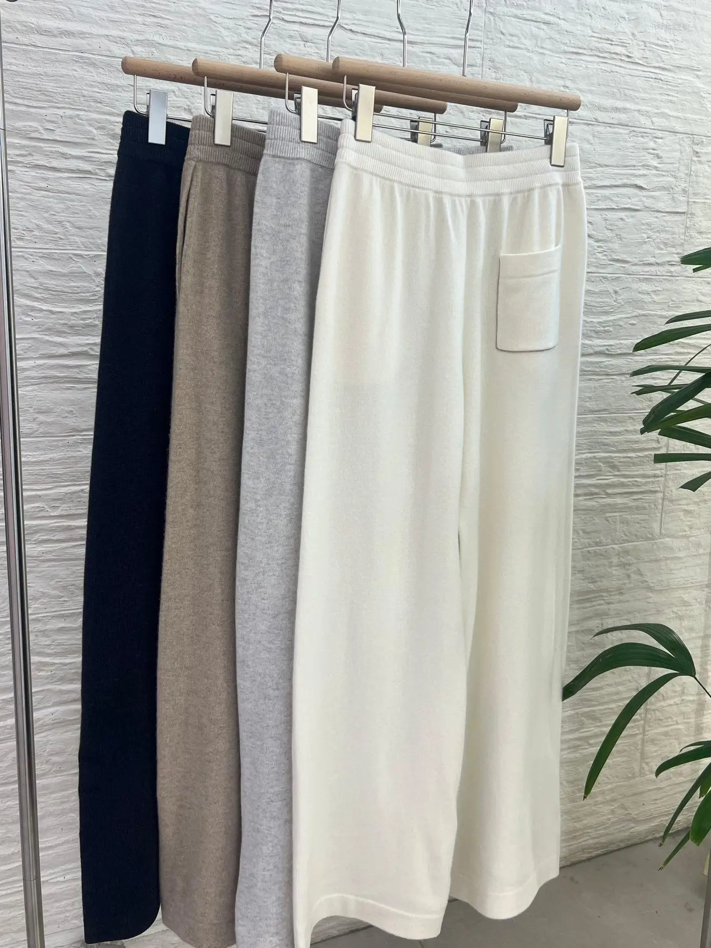 Light Luxury Pure Cashmere Knitted Wide Leg Pants BC High Waist Drape Feel Autumn Winter Warm Cashmere Pants