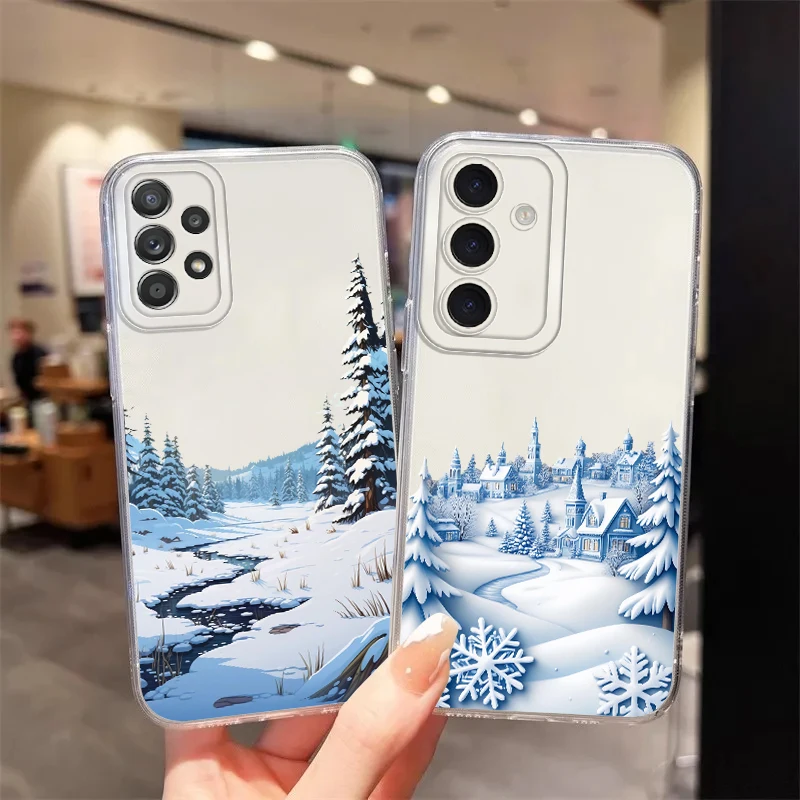 เคสโทรศัพท์ลายคริสต์มาส ฤดูหนาวหิมะสวยงาม สำหรับ Samsung Galaxy S25 Edge S21 S22 FE S23 Ultra S24 Note 20 Ultra