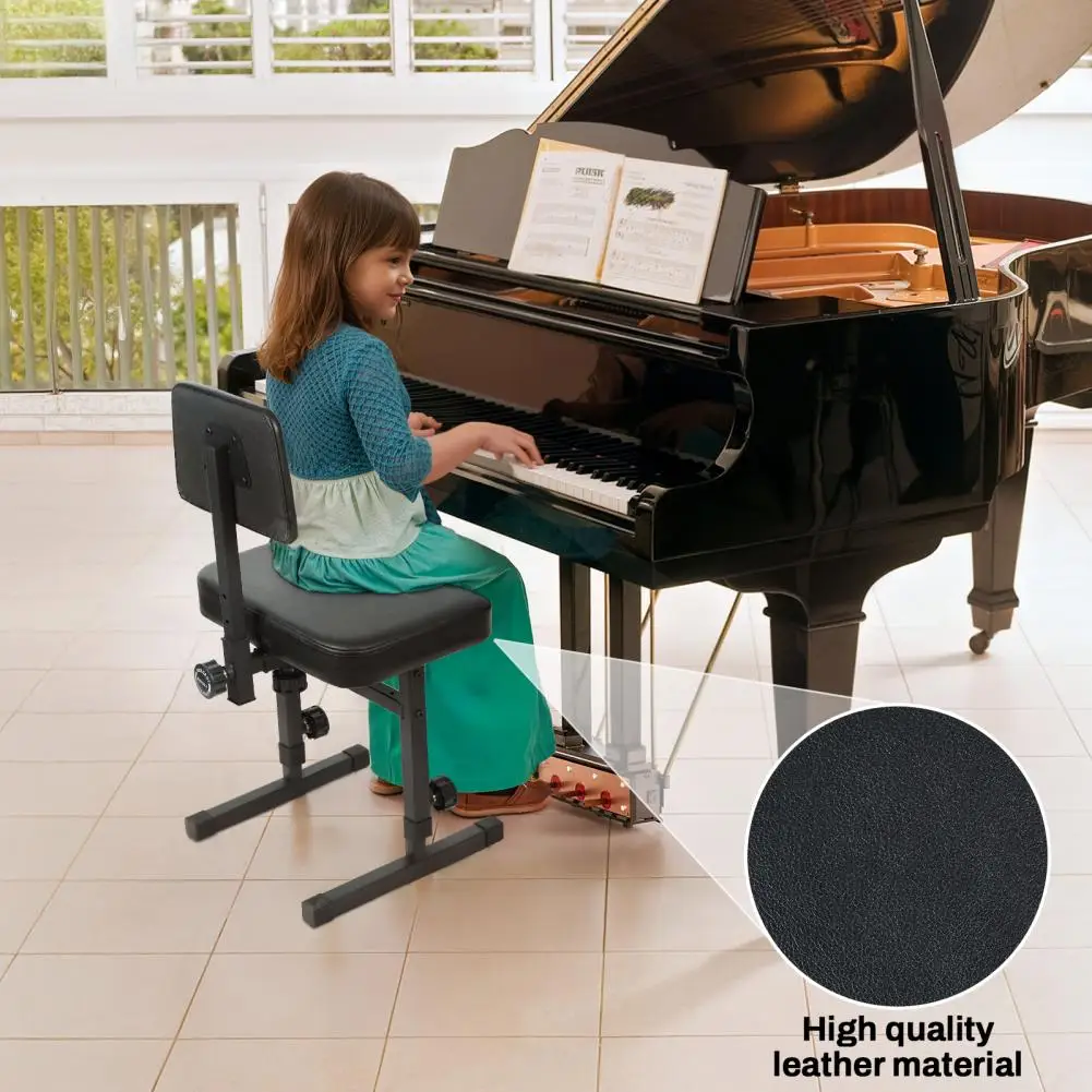 

H-style Piano Bench, 5 Height Adjustable Piano Chair with Black Padded Cushion, Music Keyboard Bench Seat with Backrest