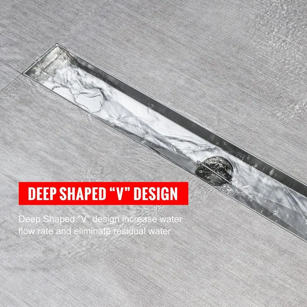 Sifone doccia lineare rimovibile da 36 pollici a profilo alto/basso in acciaio inox 304 spazzolato con filtro per capelli e livellamento regolabile