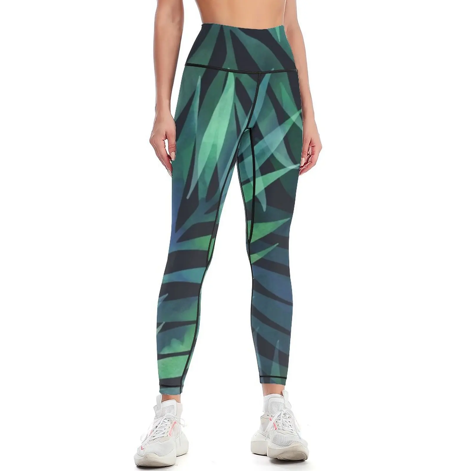 

Dark green palms leaves pattern Leggings Golf wear Sweatpants Womens Leggings