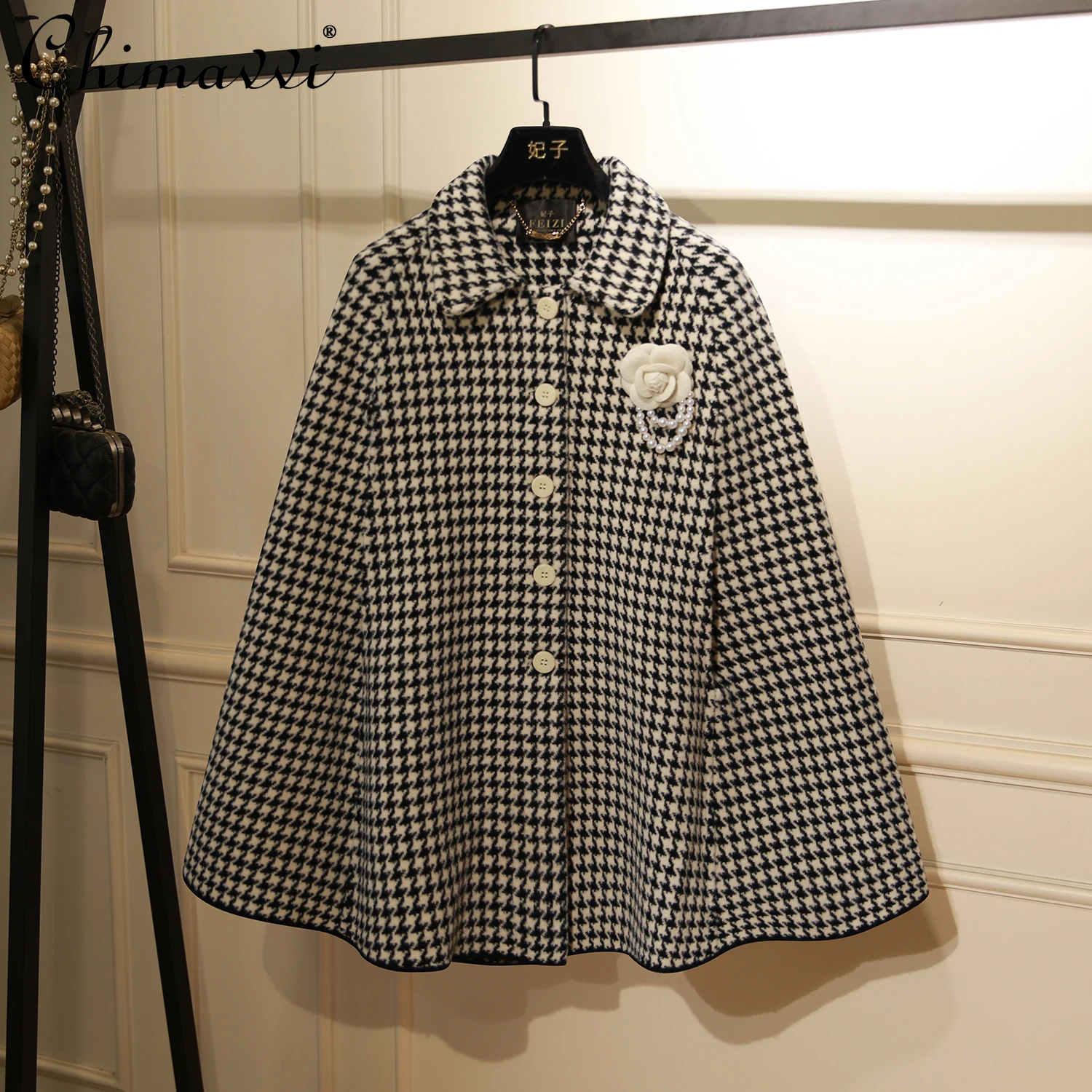 

Французская элегантная светская шерстяная накидка с отложным воротником без рукавов, однобортная универсальная женская куртка с шалью