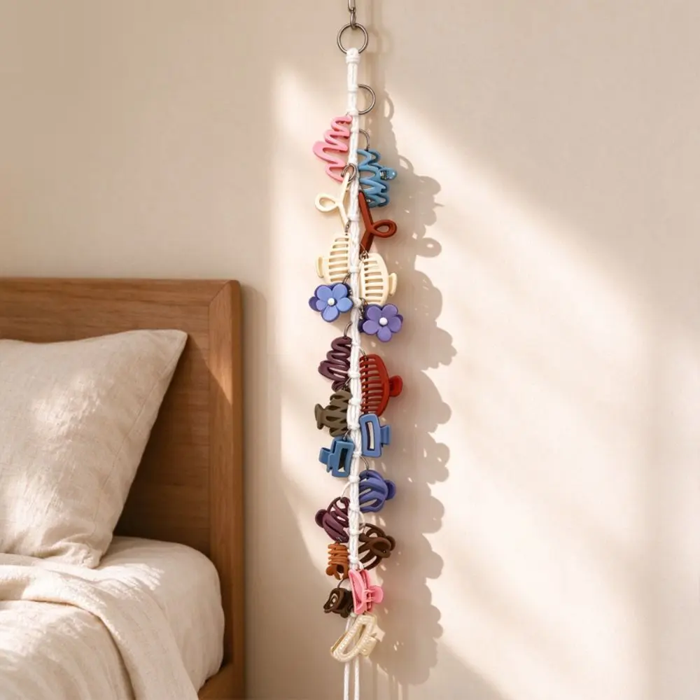 Hand-woven Hair Clip Organizer Bohemia Tassel Hair Claw Holder Cotton String Space-Saving Hand Woven Cotton Rope Closet