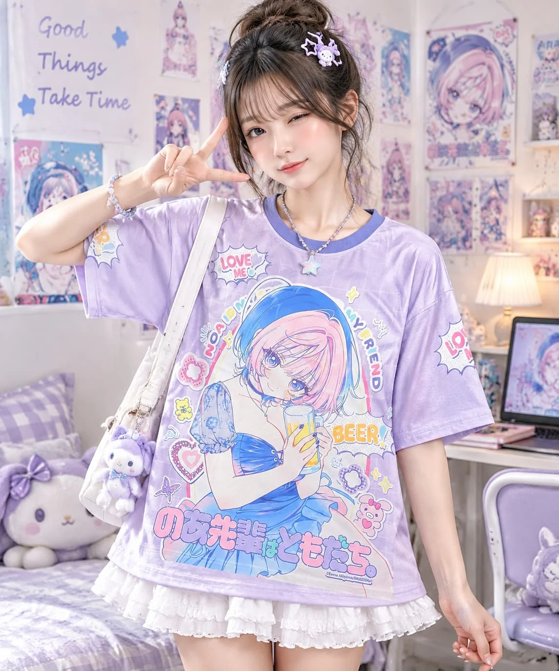 2026 Special Offer Harajuku Cute Style Women's Loose T-shirt Manga Printed Round Neck Short Sleeve Y2K Street Daily Dressing Top