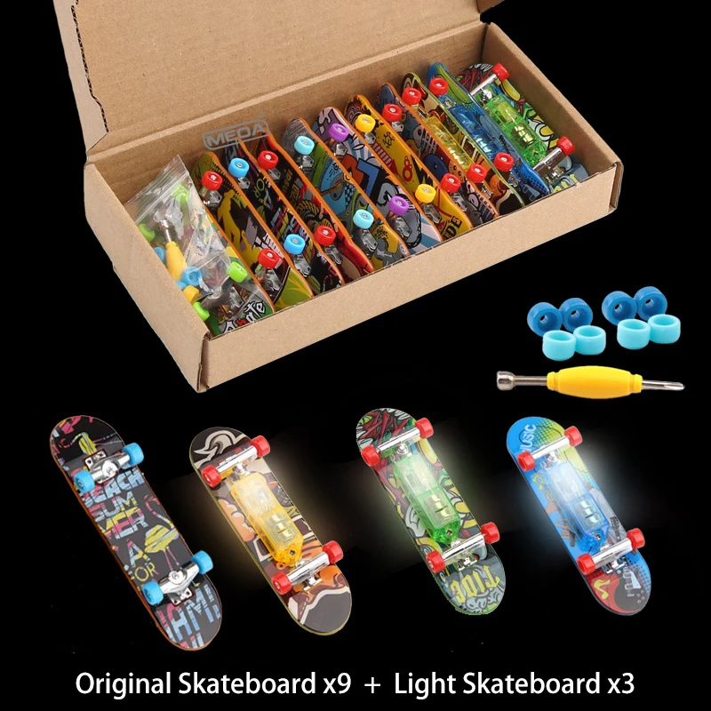 9 stuks mat oppervlak / 3 stuks lichtbakpakket beginners mini legering vinger skateboard DIY kits indoor home vrijetijdsspeelgoed