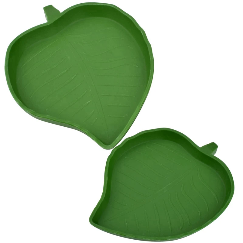 2 Piece Leaf Shape Reptile Food Water Bowl Green Reptile Plate Dish Drinking Bowl For Tortoise Corn Snake Crawl Pet