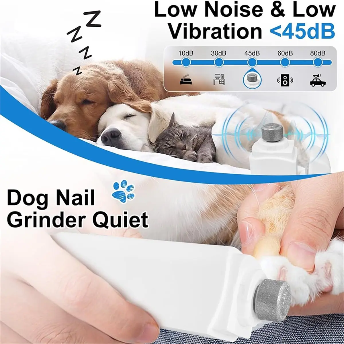 【STABLE QUALITY】2-in-1 Dog Clippers and Grinder, Electric Trimmer for Pets with 3 Speeds, USB Rechargeable, LED Lights, Safe & P