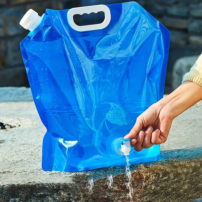 5/10L Outdoor Portable Folding Water Bag With Faucet Large Water Container Outdoor Travel Collapsible Pouch Can Camping Supplie