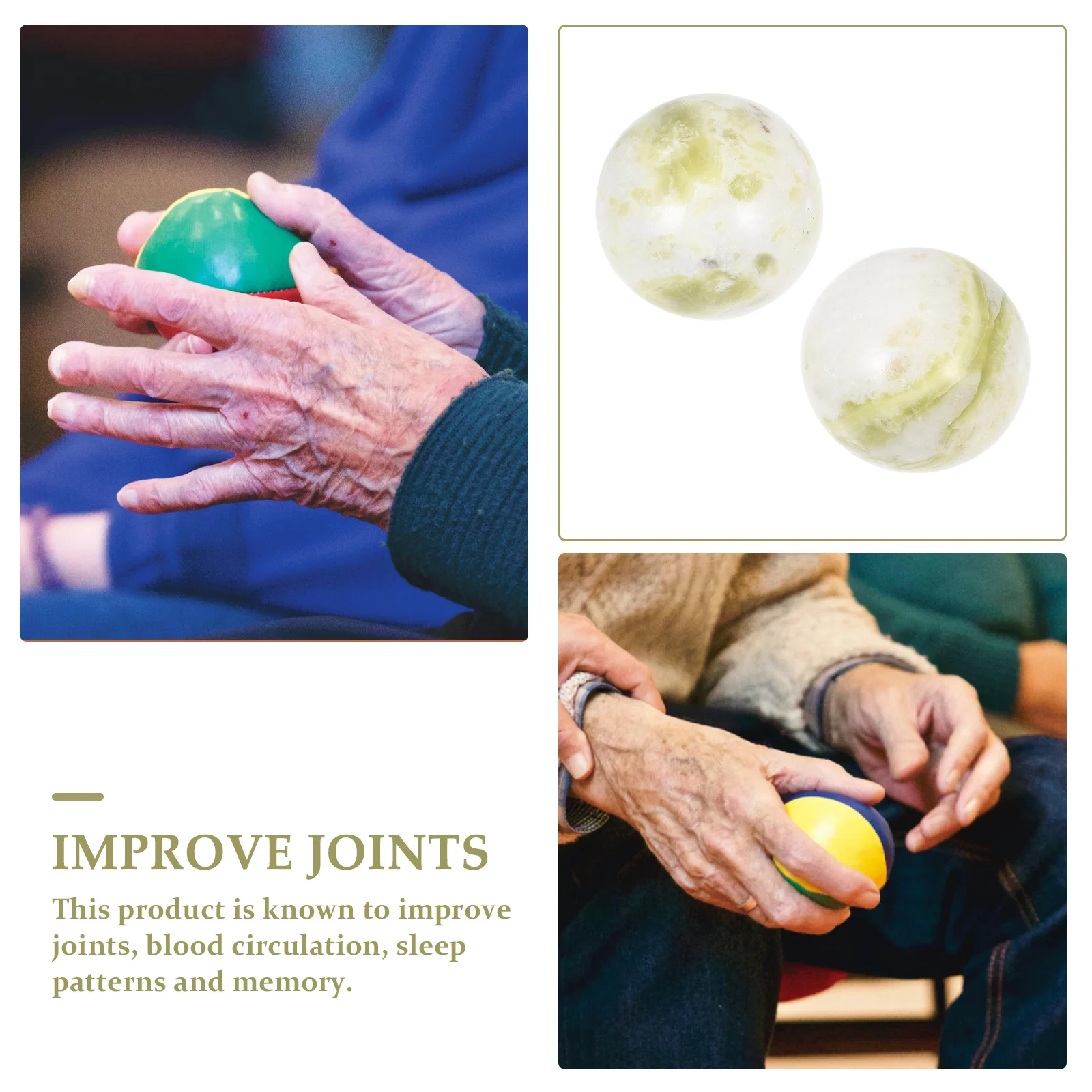 كرات تدليك من حجر اليشم مجموعة واحدة من كرات التمرين الصينية هدية لكبار السن لتخفيف عضلات اليد وتحسين الدورة الدموية واللياقة البدنية
