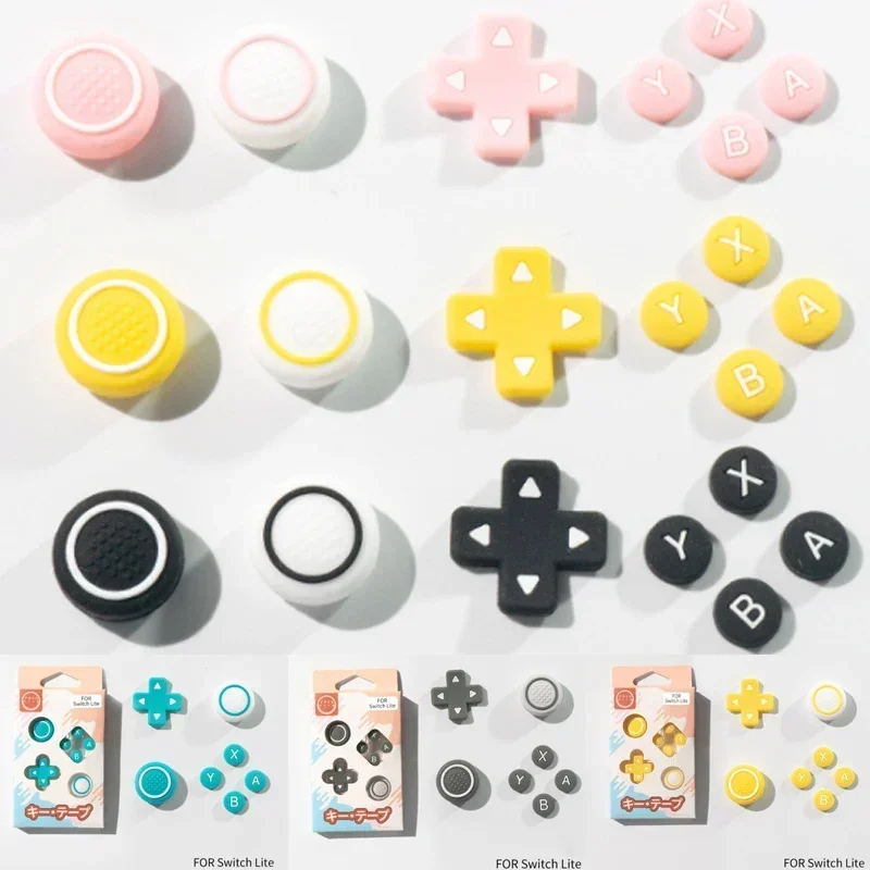 New Design Silicone Soft D-pad Cross Button ABXY Key Sticker Skin Case For Switch Lite NS lite Joy-con Thumb Stick Cap Cover