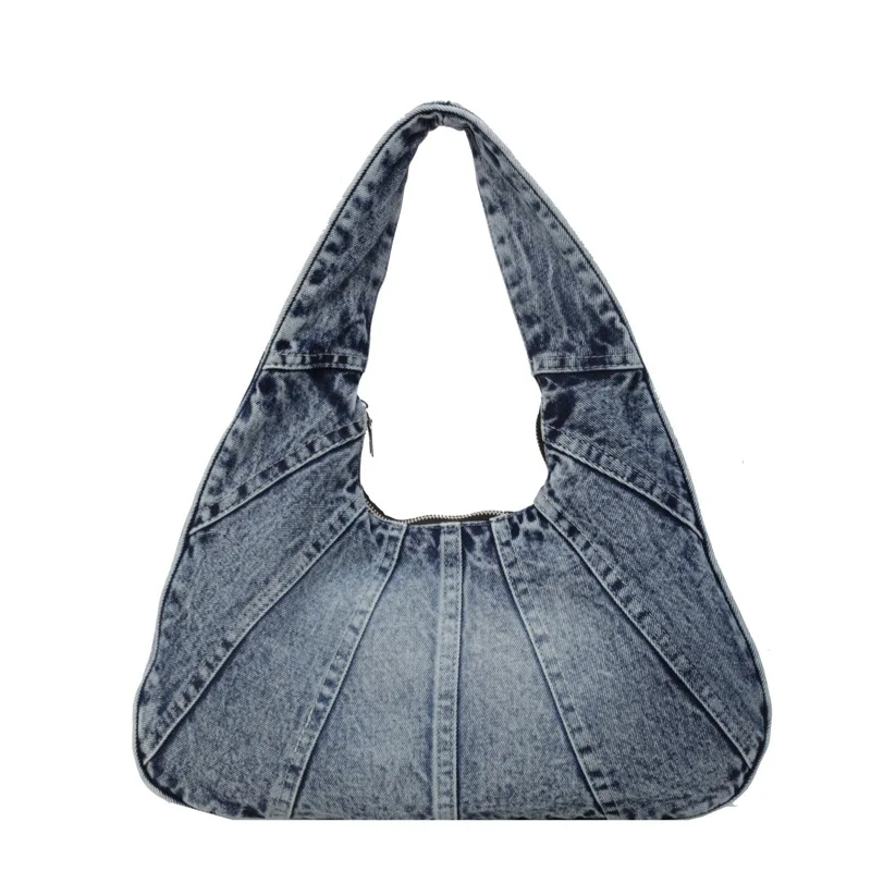 

Women Denim Shoulder Purse Vintage Patchwork Mini Tote Chic Top Handle Underarm Satchel Stylish Casual Handheld Crossbody