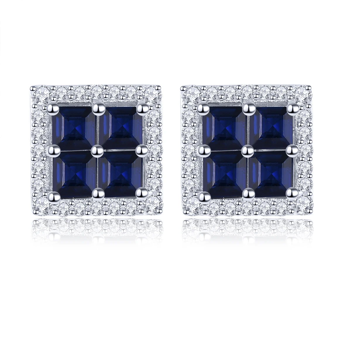 

Natural Blue Sapphire Sterling Silver Stud Earring 1.7 Carats Genuine Precious Gemstone S925 Fine Jewelry Rhodium Plated Gifts