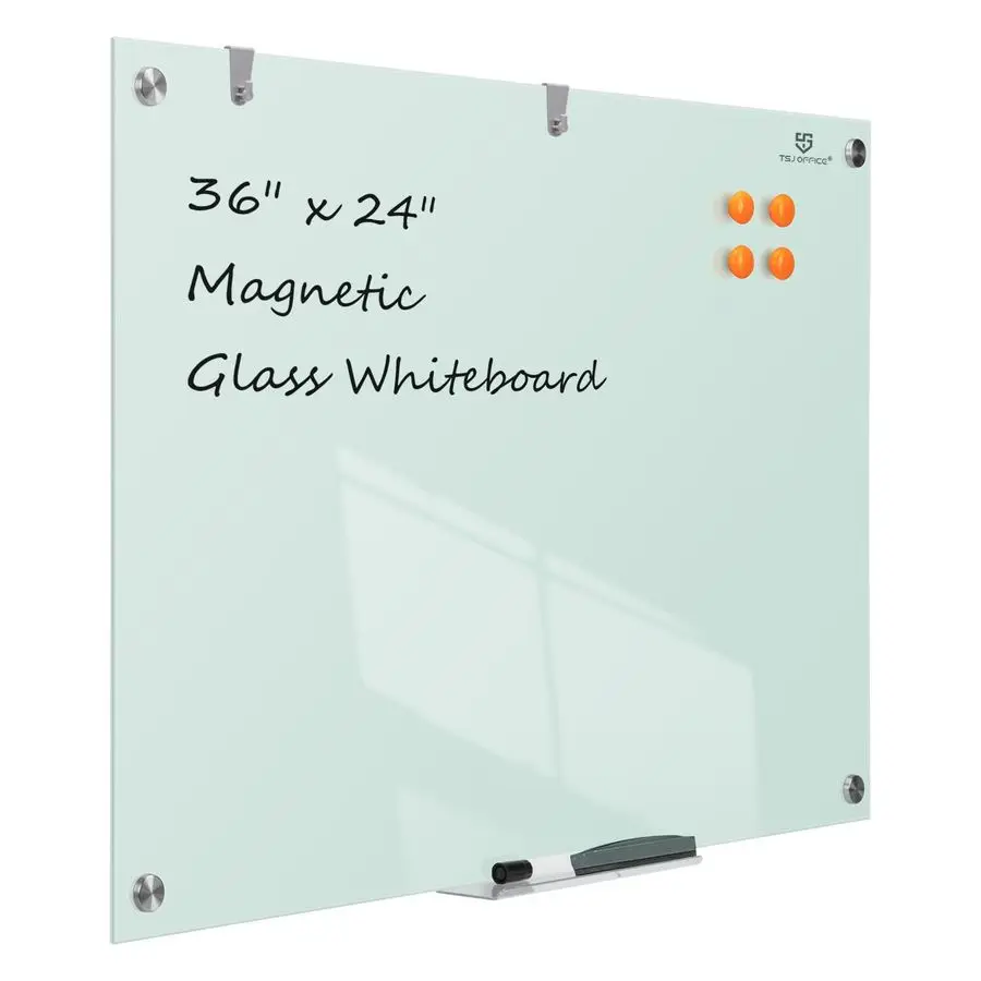 

Стеклянная доска для сухого стирания 36 x 24 дюйма, настенная, магнитная, большая безрамная стеклянная белая доска для офиса и дома