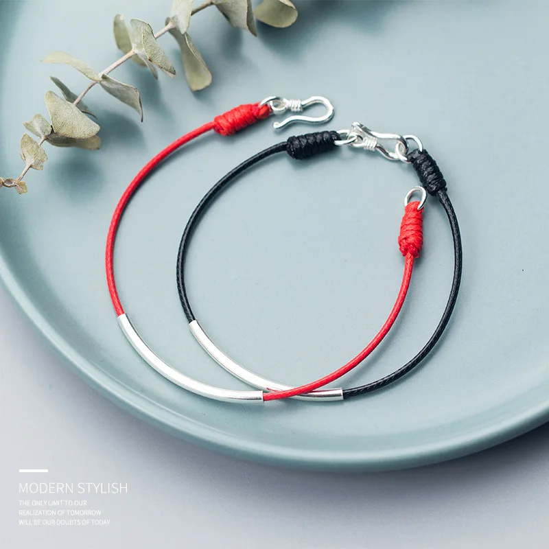 925 Sterling Silver Red String Bracelet for Women, Dainty Red Thread Tube Bracelet, Lucky Red Rope Couple Jewelry Gift