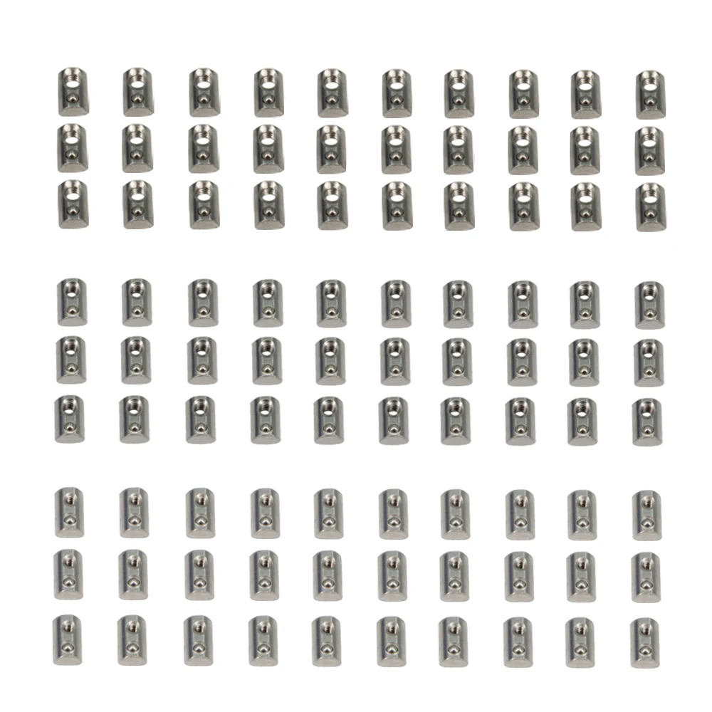 Befenybay 2020Series Half Round Roll in Spring T Nuts 30pcs M3 + 30pcs M4 + 30pcs M5 for 6mm Slot 2020 2040 2060 2080 Aluminum