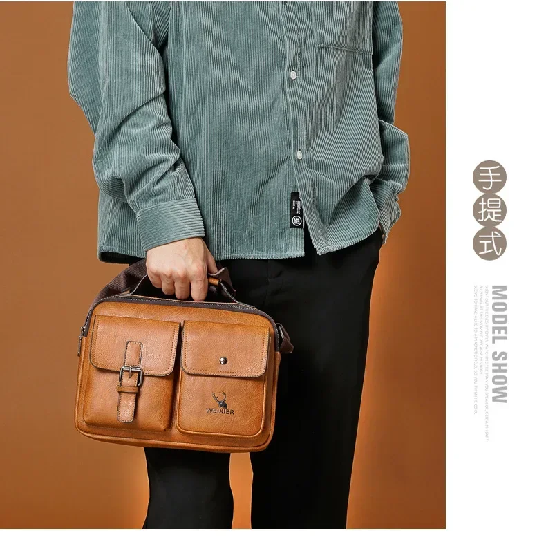 Large-capacity Shoulder Bag Leather Men's Messenger Bag Business Commuter Handbag Waterproof Wear-resistant Can Be Stored 가방 sac