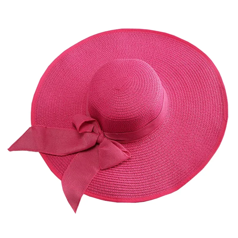 24colors Womens Sun Straw Hat Wide Brim UPF 50 Summer Hat Foldable Roll Up Floppy Beach Hats for Women Big Bowknot