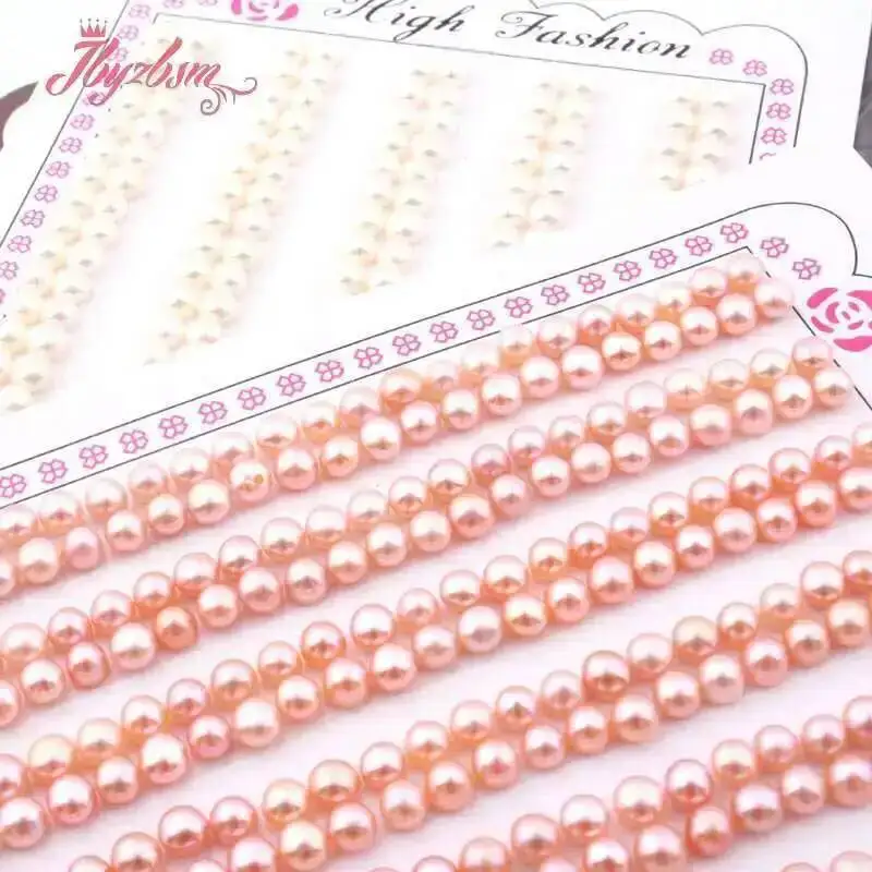 3-4mm 3A Grade Natural Freshwater Pearl Half Drilling Button Shape Stone Beads For Jewelry Making Fashion DIY Earring 5 Pair