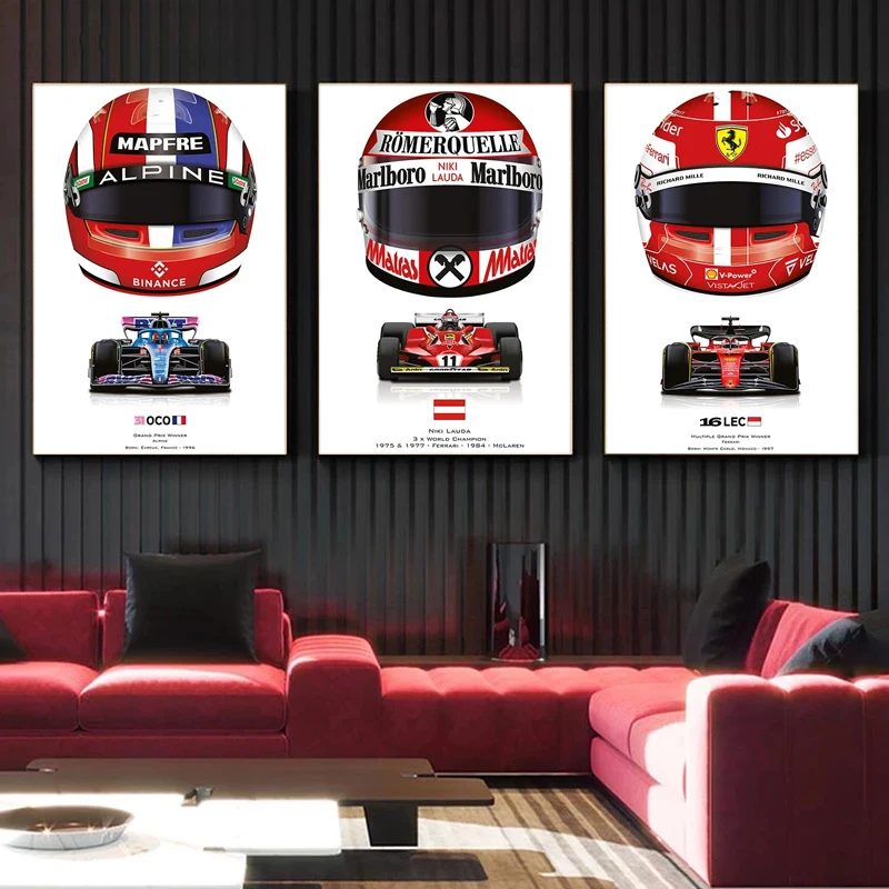 Formula Grand Prix Champion Verstappen Racing Poster Graffiti Racer Helmet Canvas Painting Leclerc Wall Art Room Decor Fans Gift