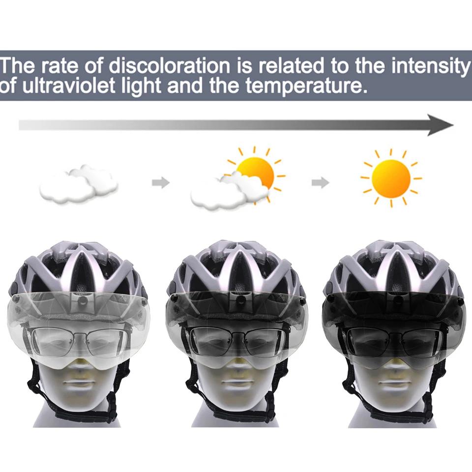 LOCLE Photochromic Magnetic Goggles Bicycle Helmet Men Women Cycling Helmet Removable Lens Visor MTB Road Mountain Bike Helmets