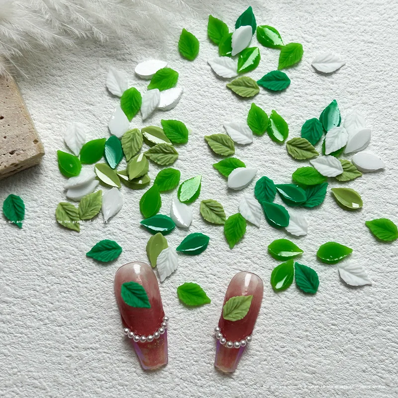 50pcs Green Small Leaf Nail Accessories Multi Colors Simulation Leaf Resin Nail Charms DIY Spring Nails Art Decorations Supplies