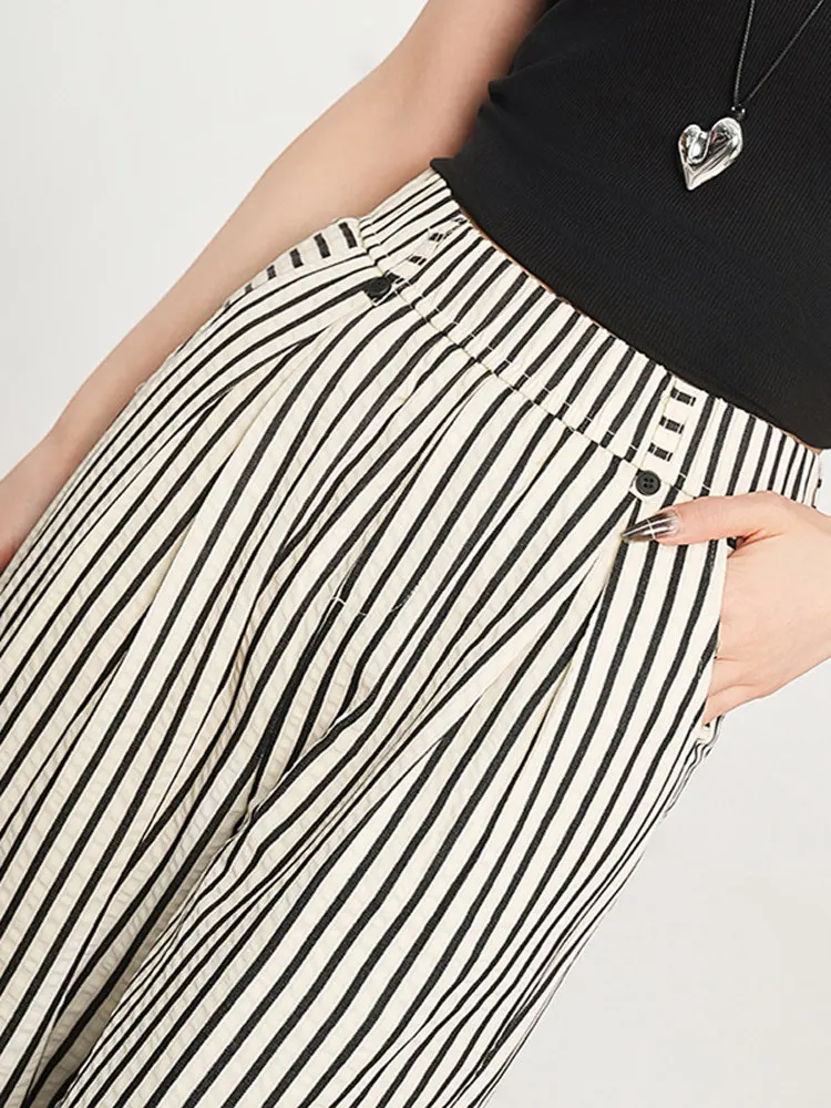 Slimming High Waist Wide Leg Pants Women's Summer Thin Straight Stripe Pattern Fashionable Loose Drapey Casual Trousers