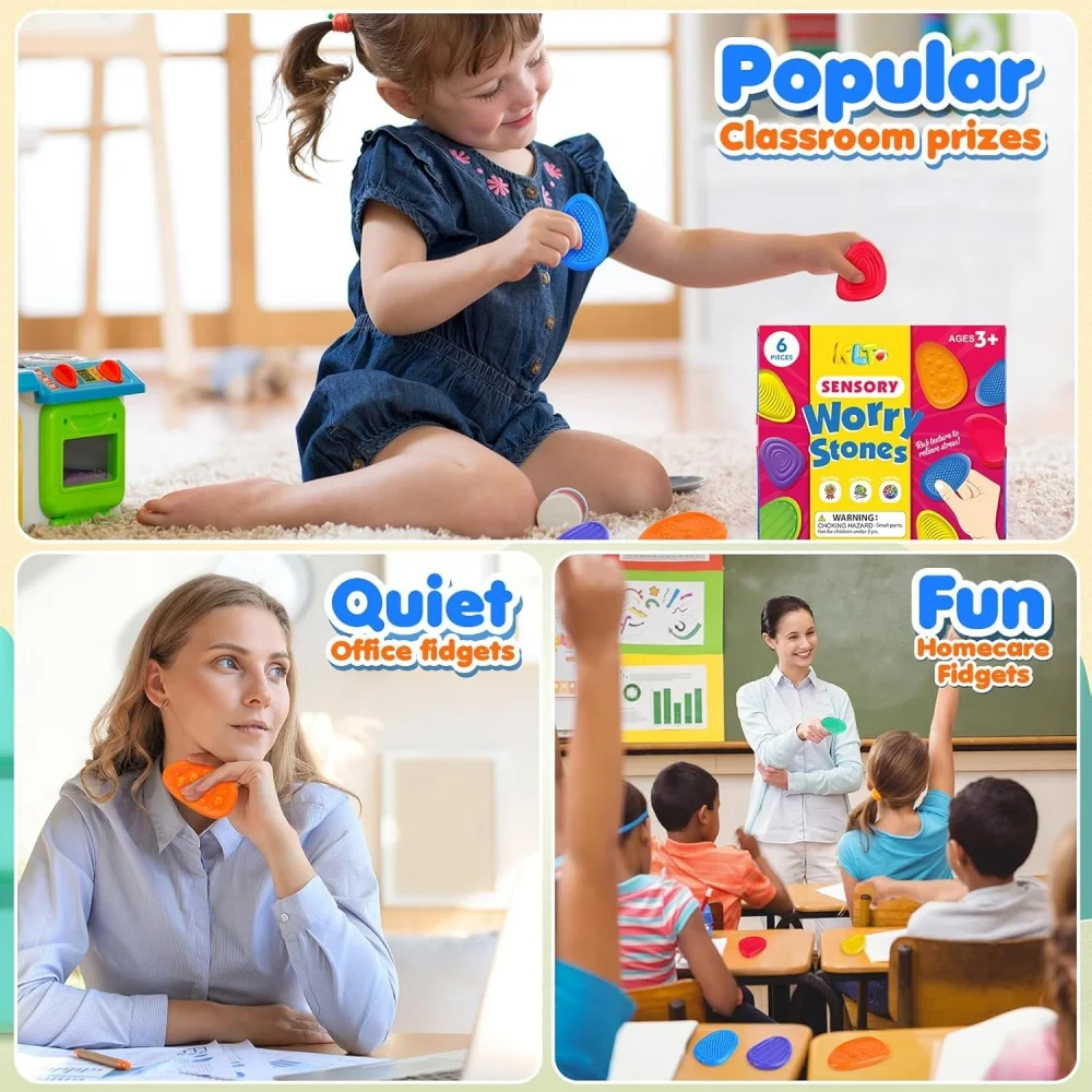 3 pçs/24 pçs conjunto brinquedos fidget adultos sensorial silicone pedra texturizada para autismo crianças calmante brinquedos de alívio do estresse