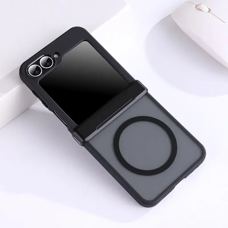 For Samsung Galaxy Z Flip 4 5 6 Magsafe Case Transparent Hinge All-inclusive Folding Shockproof Magnetic Wireless Charging Cover