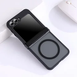 For Samsung Galaxy Z Flip 4 5 6 7 Magsafe Case Transparent Hinge Folding Shockproof Magnetic Wireless Charging Cover Accessories
