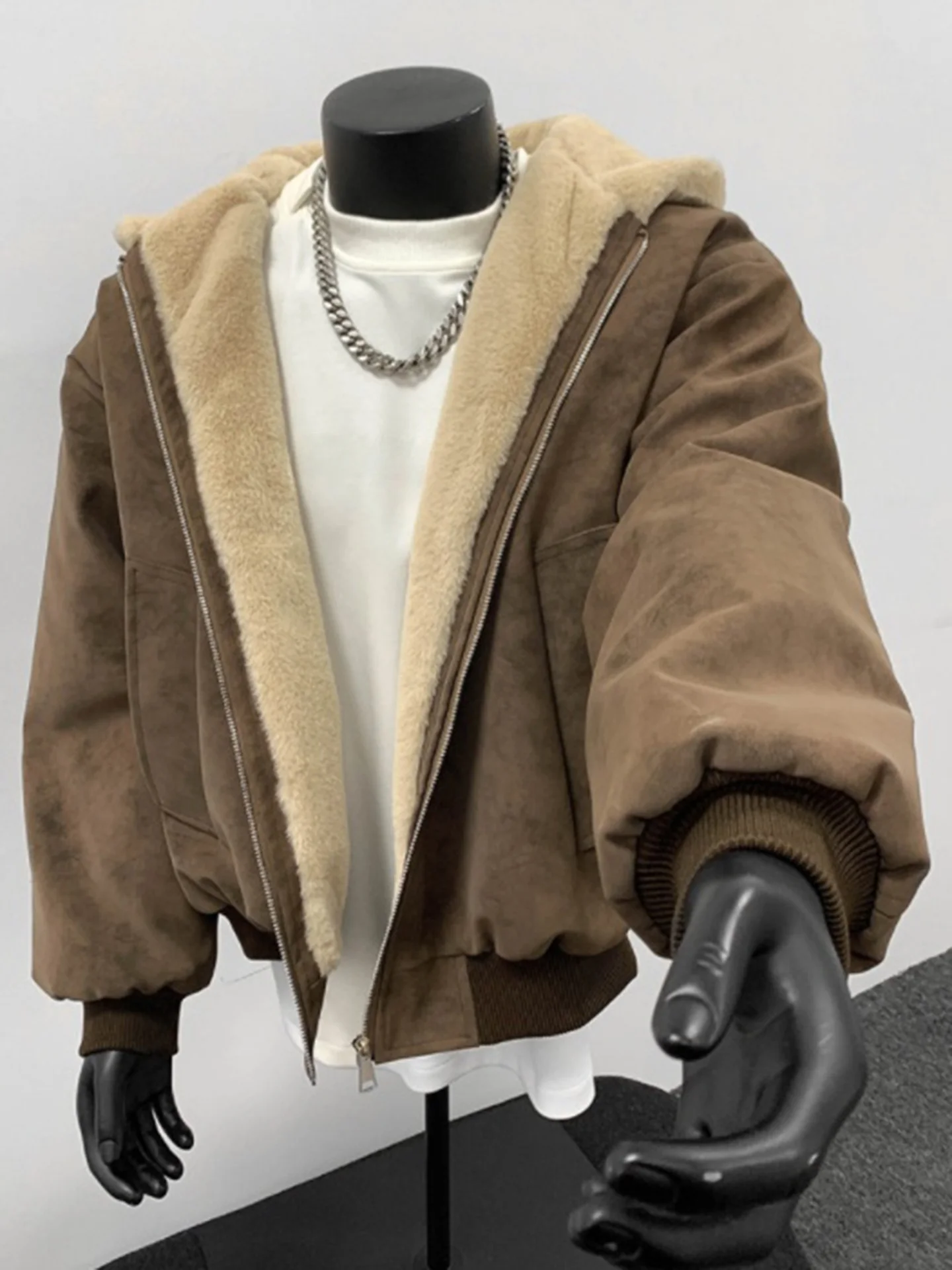 

Cleanfit Men's Winter Thiened Fce Lined eepskin Cotton Jaet Coat Warm Youth Casual Long Sve Zipper Closure Hooded