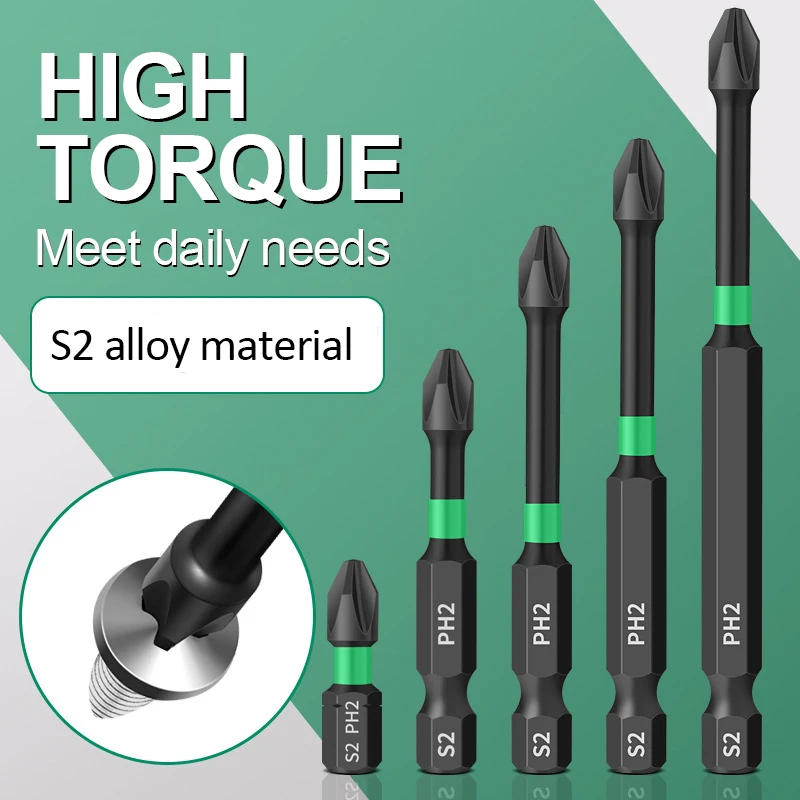 1/10Pcs Magnetic Batch Head Impact Strong Cross PH2 High Hardness Screwdriver Set 25/50/65/70/90mm Anti Non-slip Bits Set