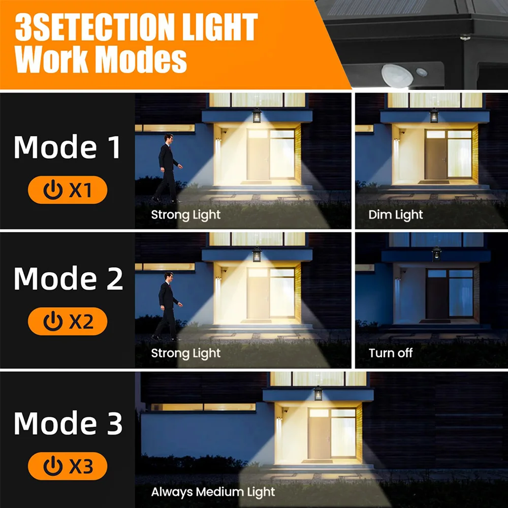 2 قطعة فوانيس حائط تعمل بالطاقة الشمسية مع 3 أوضاع من الغسق إلى الفجر مستشعر حركة LED أضواء الشمعدان مصابيح أمان الشرفة الأمامية الخارجية