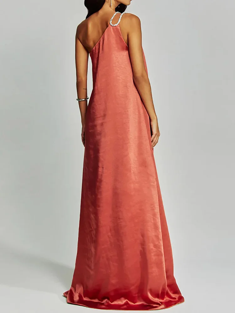 2025 um ombro sem mangas sólido vestido de férias elegante feminino primavera verão maxi vestido femme sexy sem costas vestido de festa