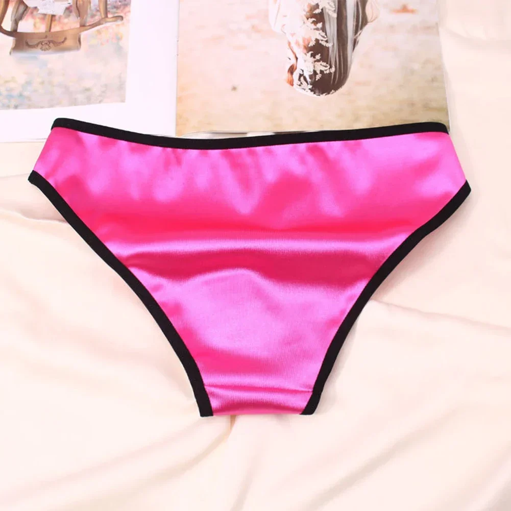 Women Sexy Satin Comfortable Briefs Silk Skin-friendly Underpants Low Waist Underwear Bikini Lace Side Breathable Panties