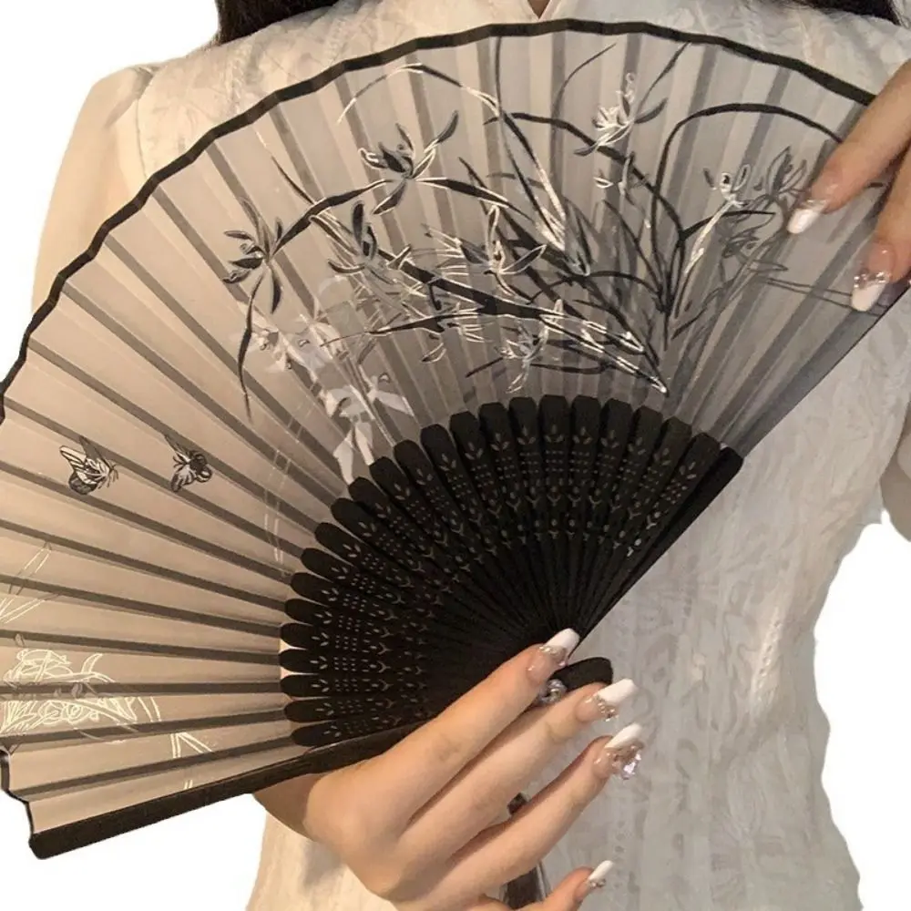 Handheld Folding Fan Elegant Vintage Chinese Style Ancient Fan Bamboo Wood Dance Fan Gift