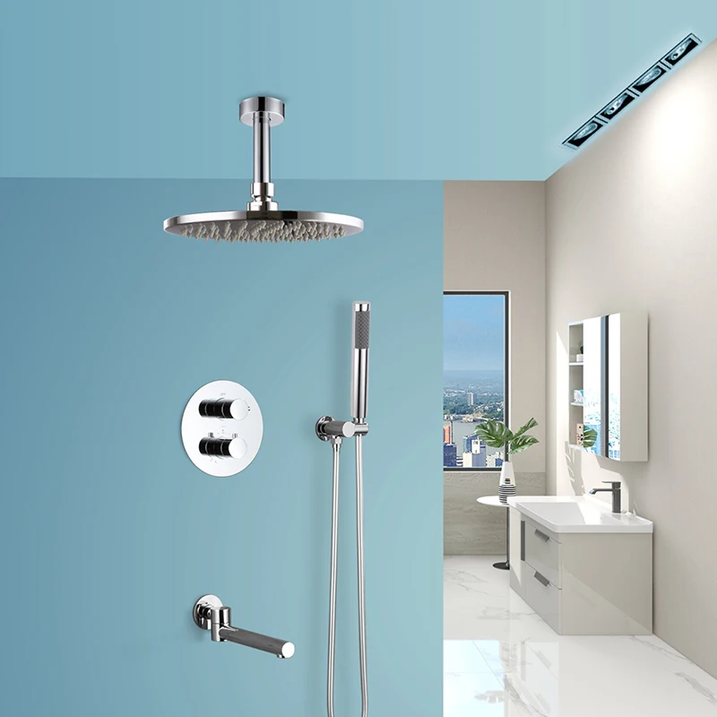 

Rainfall Shower System with Handheld Shower Wall Mounted Shower Faucet Set Bathroom Rain Shower Mixer Combo Set Chrome