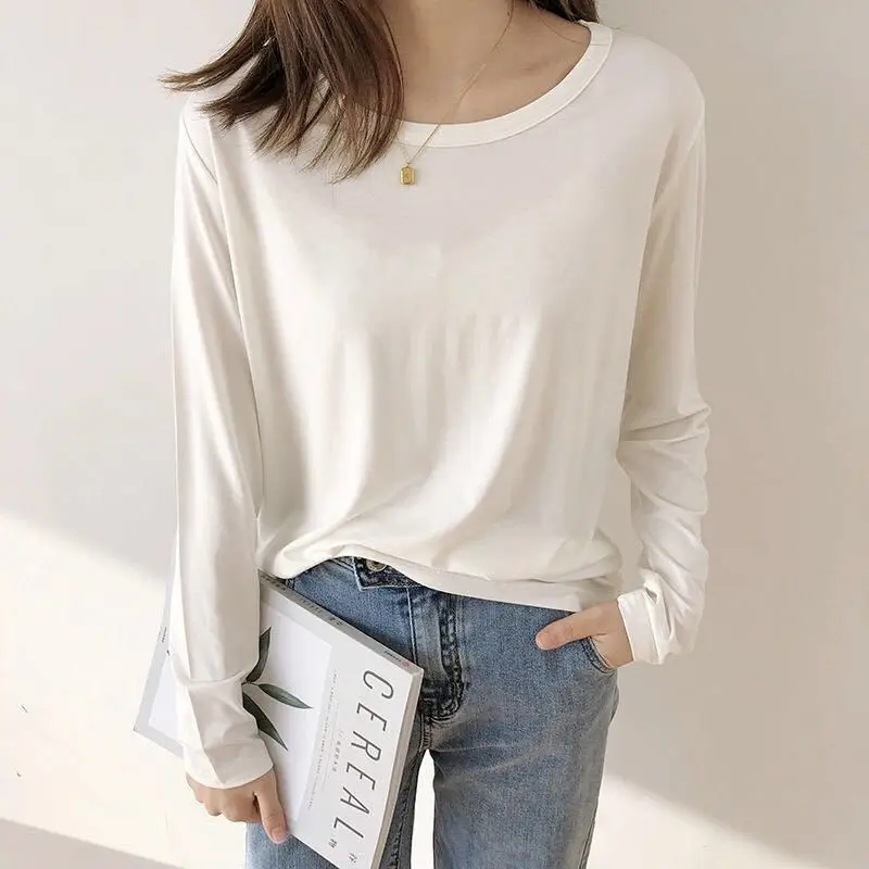 

Long Sleeve Women's Top White Plain Harajuku Y2k Fitted Korean Tees Fashion Cute Clothing Luxury Pulovers Cheap O T-shirt Woman