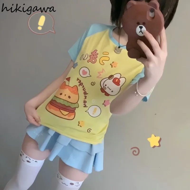 

Japanese Women Clothes Cute T Shirts Short Sleeve O-neck Tunic Camisetas Y2k Tops Casual Fashion Summer Tshirt 2025 Ropa Mujer
