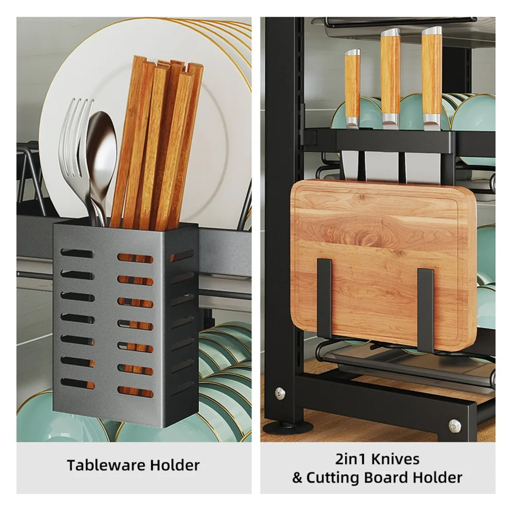 Durable Stainless Steel Dish Drying Rack 2-Tier Drainboard Included Kitchen Sink Organizer Countertop Drying Rack Wall Mounted