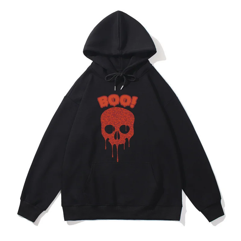 Autumn Comfortable Halloween Boo Skull Printing Hooded Sweatshirts Men Women Long Sleeve Clothing Top