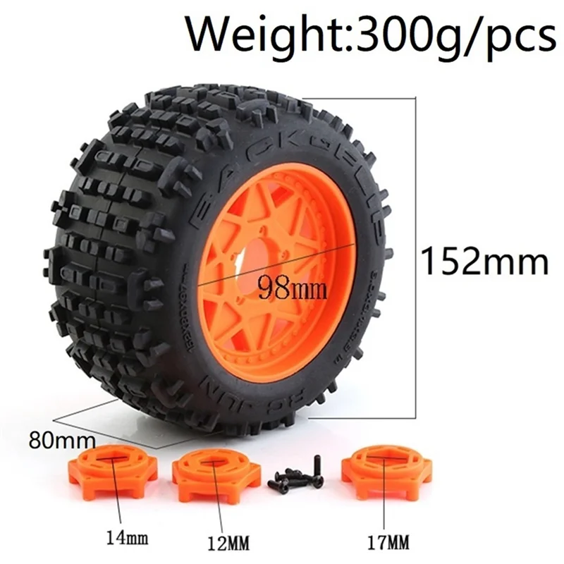 4Pcs 152mm 1/8 1/10 Monster Truck Tire with 12/14/17mm Wheel Hex for TRAXXAS Sledge E-Revo ARRMA KRATON Outcast,Orange